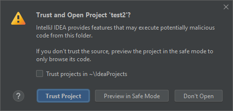 IntelliJ pyta, czy może nam zaufać